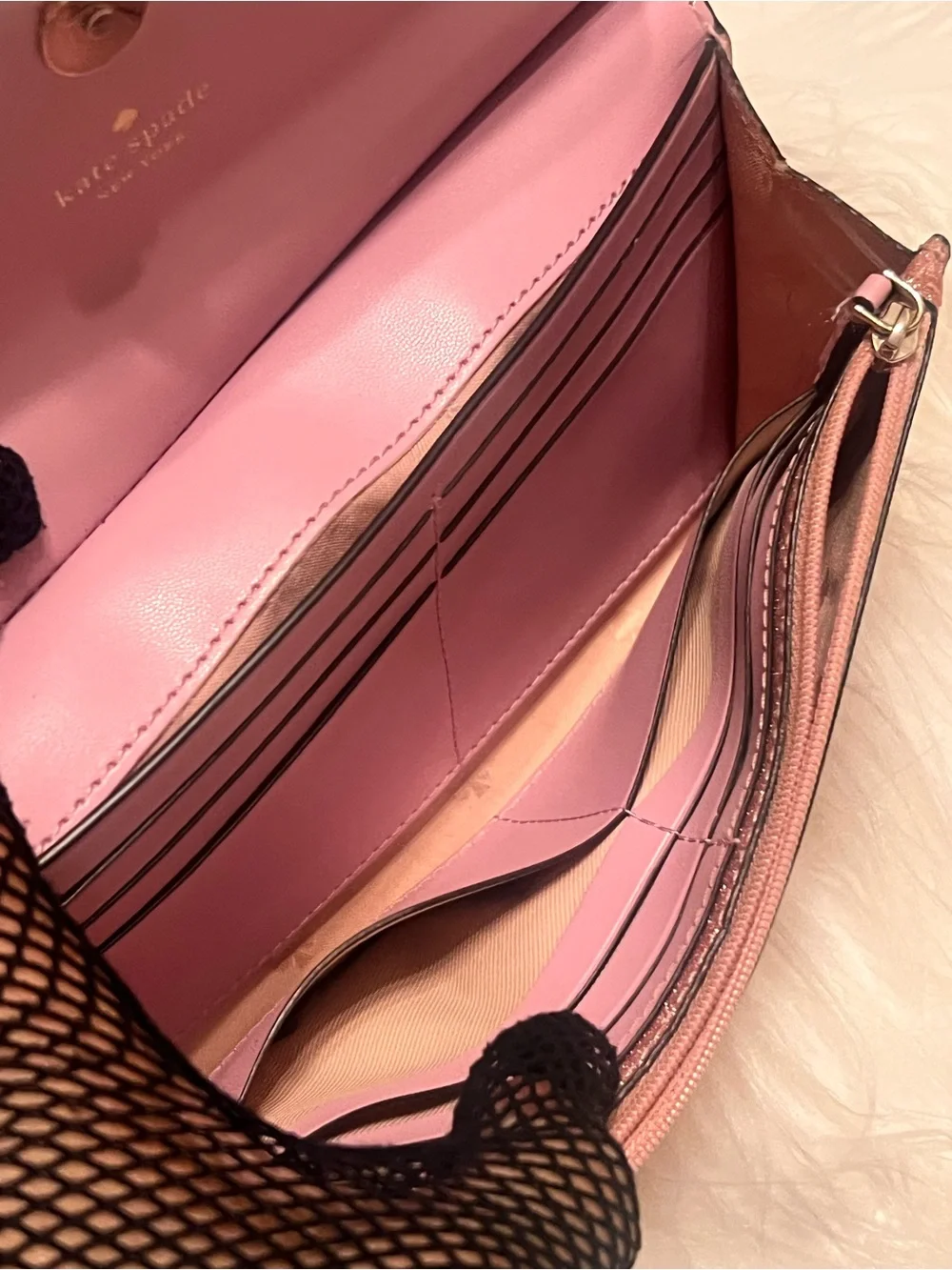 kate spade Pink Glitter Chain Wristlet Clutch like new
